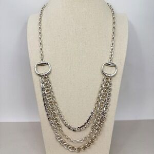 Liz Claiborne Anchor Mariner Chain Necklace Multi Strand Layered Silver Tone